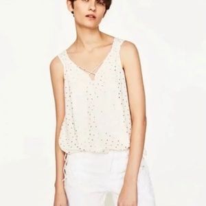 Zara Sleeveless top with Metallic Gold Polka Dots